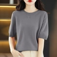 thumbnail image 4 of AherBiu Short Sleeve Sweater Tops for Women Crewneck Basic Knitwear Top Casual Blouse Solid Color, 4 of 5
