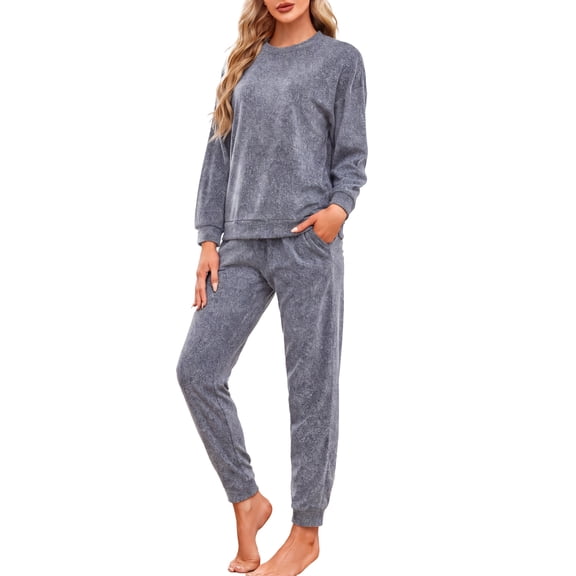 U2SKIIN Womens Fleece Pajamas Set, Soft Lightweight Sleepwear Pullover Lounge Pjs Set,(Light Grey Mel.M)