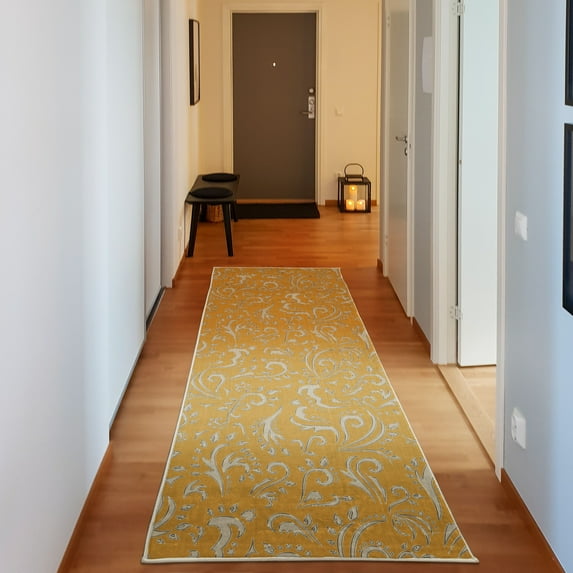 Vintage Decorative Rug, Monochrome Style Classic Victorian Inspired Rococo Motif Repetition, Quality Carpet for Bedroom Dorm and Living Room, 6 Sizes, Dark Mustard, by Ambesonne