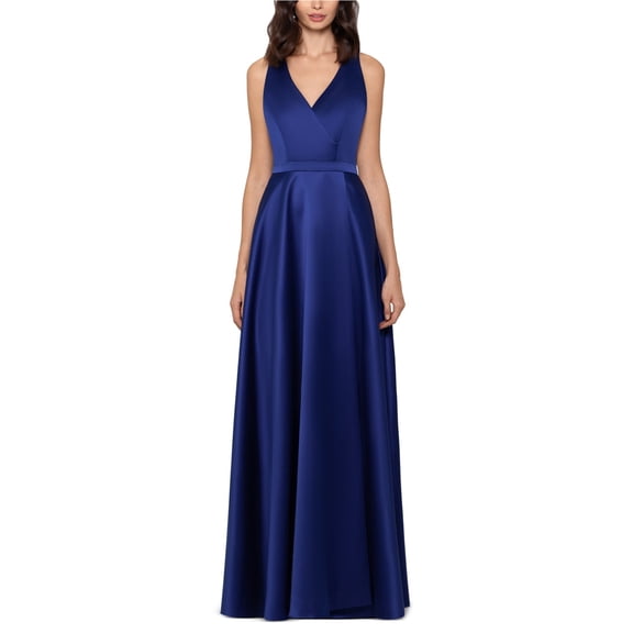 XSCAPE Womens Satin Halter Gown A-line Dress, Blue, 4