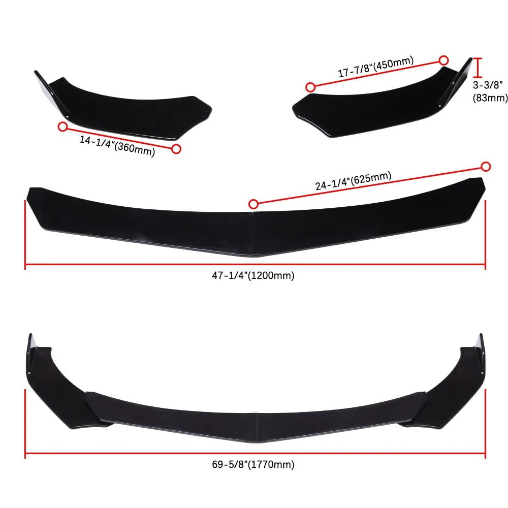 Front Bumper Lip Splitter+Side Skirt+Strut Rod Glossy For Dodge Charger SRT Scat