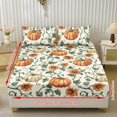 thumbnail image 2 of HELLHERO Sunflower and Pumpkin Pattern 3 Piece Fitted Sheets with Easy Care High Elasticity, 1 Fitted Sheet and 2 Pillowcases, No Flat Sheet Fitted Bedding Set for Household Homestay, 2 of 6