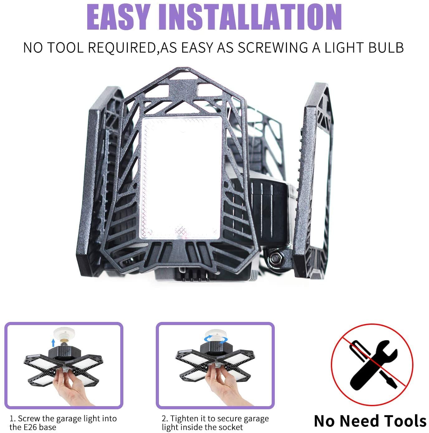 LNGOOR 150w LED Garage Lights, Upgrade 15000LM Super Bright Deformable New Four Leaf Ceiling Illumination, 6500K Nature Light Trilights Lighting, Commercial Lights for Barn, Shop, Warehouse(White)