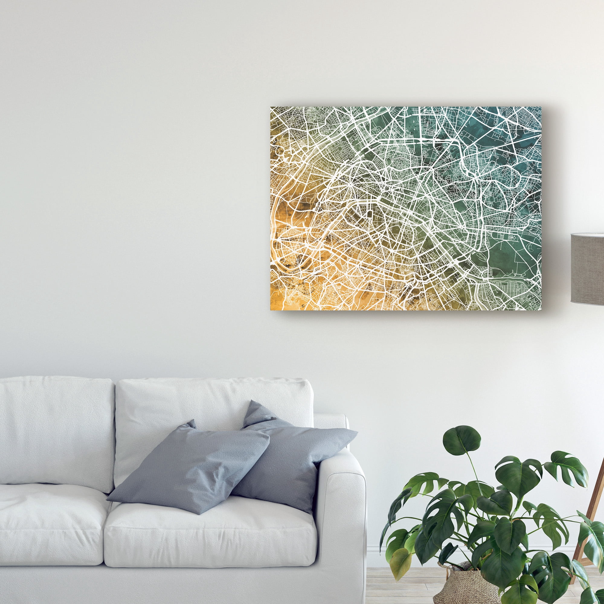 Trademark Fine Art 'Paris France City Street Map Teal Orange' Canvas Art by Michael Tompsett