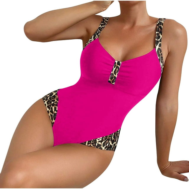 Women's Ruffle Swimsuit with Hollow Colorblocking Design, Conservative Piece Backless Swimsuit for Beach