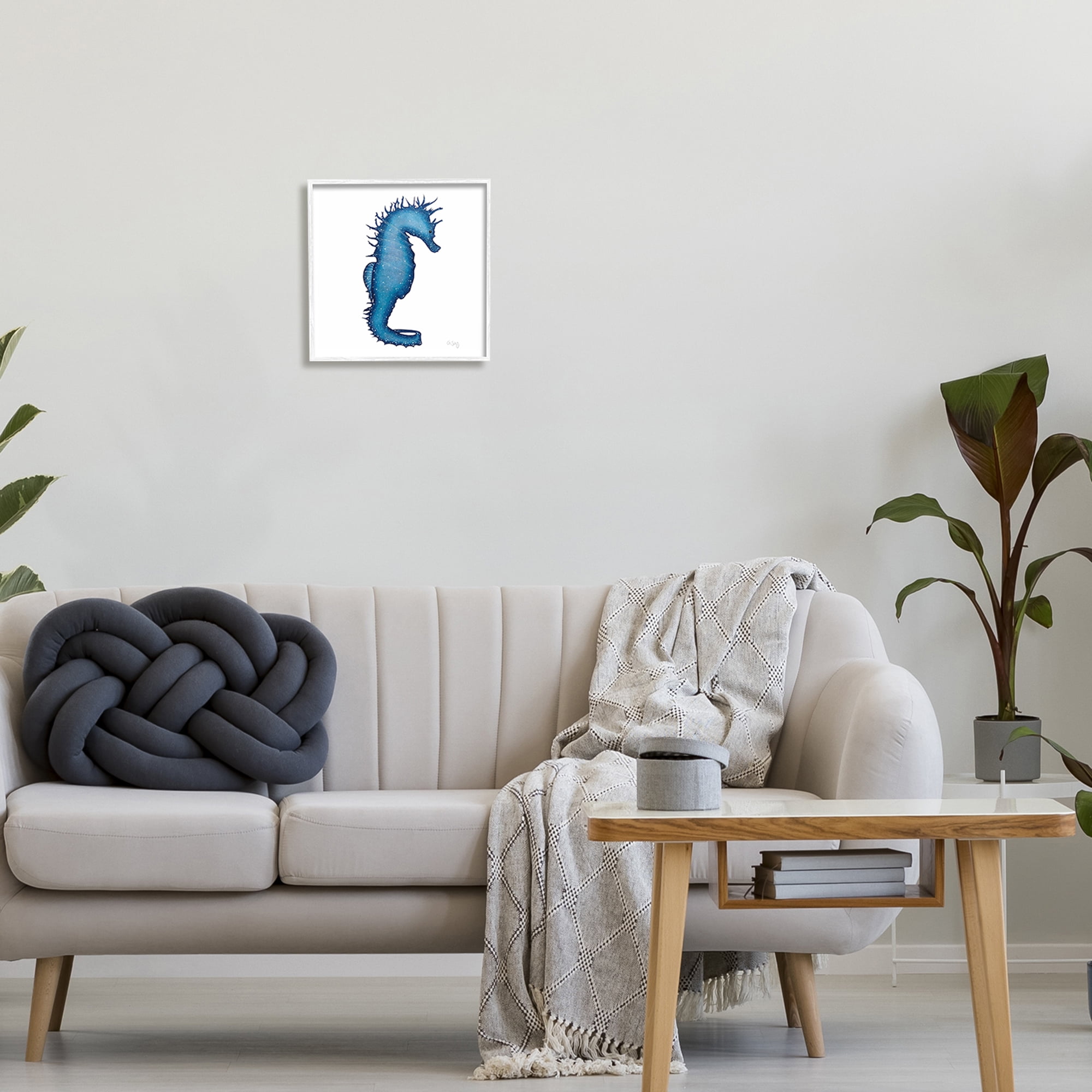 Stupell Industries Saturated Seahorse Blue Speckled Stars Sea Life Framed Wall Art, 12 x 12, Design by Ale Saiz Studio