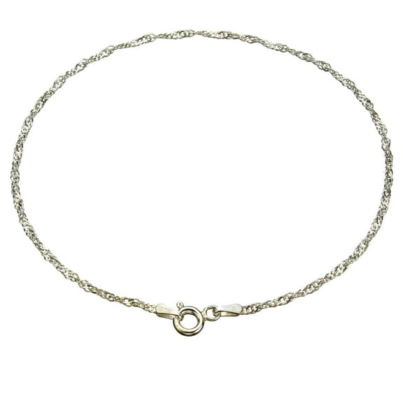 Sterling Silver Singapore Nickel Free Chain Anklet Italy, 10"