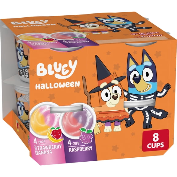 Bluey Halloween Gluten Free Yogurt Cups by Yoplait, Strawberry Banana, Raspberry, 8 Count