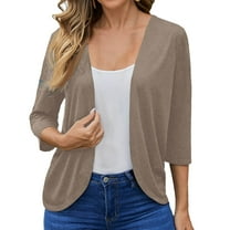 Womens Solid Coloe Cardigan Flowy Loose Outerwear 3/4 Sleeve Shrugs Summer Beach Lightweight Cardigan
