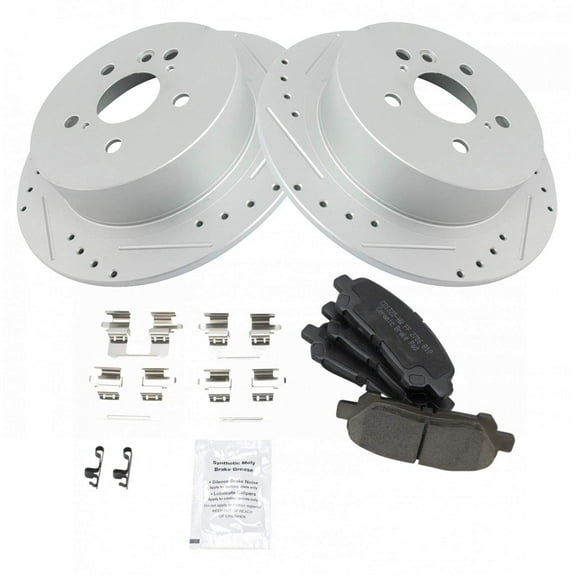 TRQ Rear Performance Brake Pad & Rotor Kit Brake Pads Brake Rotors Set Ceramic Premium G-Coated Fits Select 2008-2013 Toyota Highlander