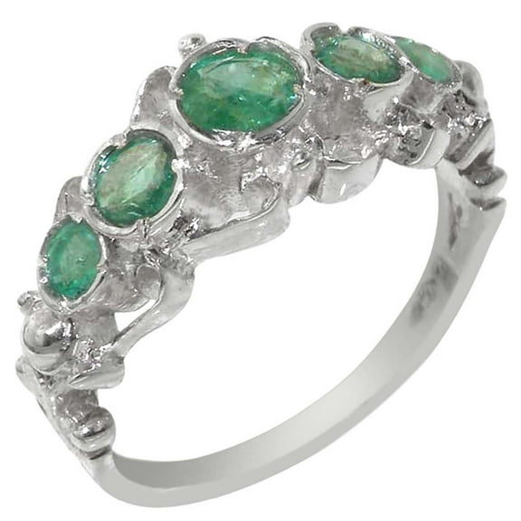 LBG 925 Sterling Silver Real Genuine Emerald Womens Band Ring - Size 10