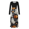 thumbnail image 3 of Halloween Maxi Dress for Women, Ghost Pumpkin Print Long Sleeve A-line Dress, Spooky Fall Party Costume Dress, 3 of 4