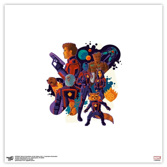 Gallery Pops Marvel Guardians of the Galaxy Vol 3 - Guardians Illustrated Wall Art, Unframed Version, 12" x 12"