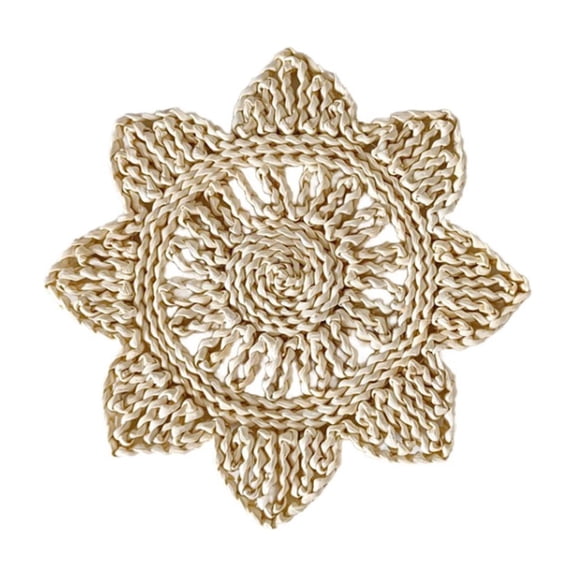Doghiosgha 11.8 Inch Flower Woven Placemat Round Beige Heat Resistant Table Mat for Dining Coffee Table Decor
