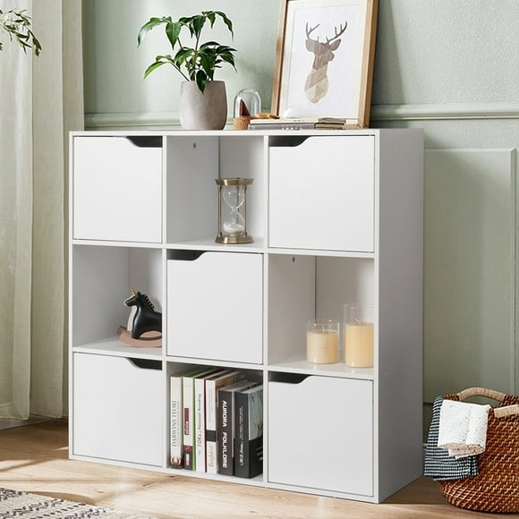 Librería Costway con 9 Compartimentos Estantería para Archivos Libro Plantas Hogar Oficina Salón Blanco 90 x 29 x 90 cm