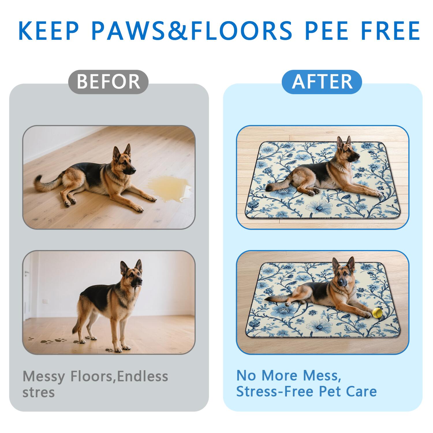 48x48 Inch Washable Pet Pad 2-Pack, Highly Absorbent Reusable Puppy Potty Training Mat with Leak-Proof Base, Non-Slip for Indoor Use, Floral