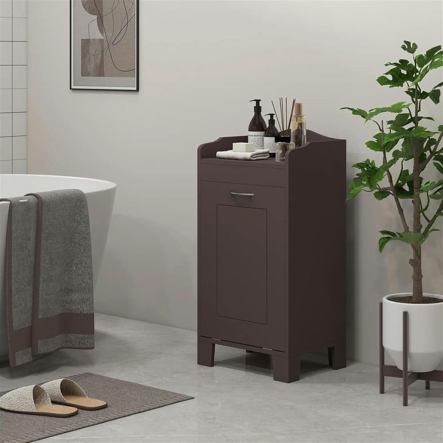 Demi Bonn 31" Bathroom Storage Cabinet with Tilt-Out Trash, Laundry Cabinet with Tilt Out Laundry Basket for Kitchen, Living Room, Brown