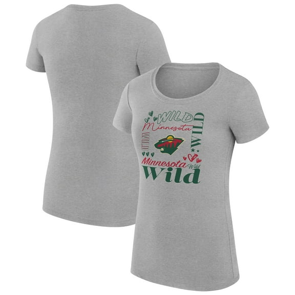 Women's G-III 4Her by Carl Banks Heather Gray Minnesota Wild Super-Slim Fit Lightweight Collage Team Graphic T-Shirt