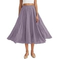 thumbnail image 2 of Women's Elastic High Waist Flared Skirt Midi Length A-Line Pleated Flowy Lightweight Summer Beach Vacation Skirt Casual Relaxed Fit Swing Sun Skirt, 2 of 9