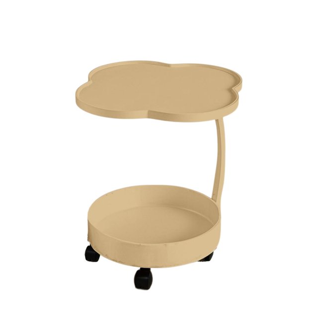 CNKOO Modern Rolling Side Table With 4-Leaf Top-Creamy Mobile End Table For Living Room 2-Tier Nesting Table With Wheels Sturdy Iron Frame