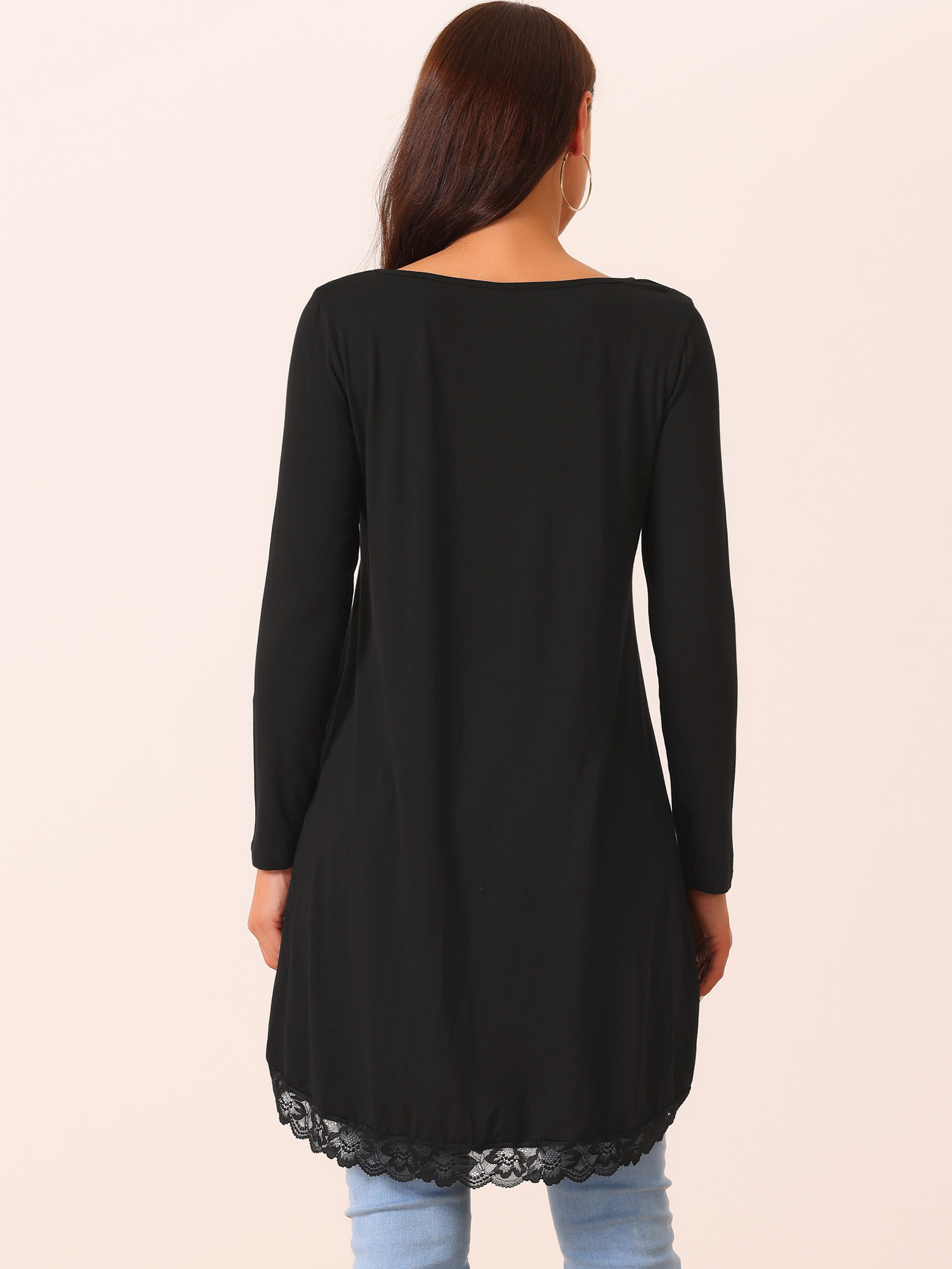 DARING DIVA Women's High Low Hem Lace Trim Flowy Blouses M Black