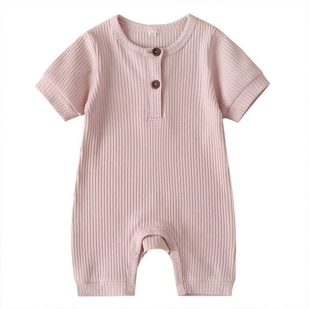 

Newborn Baby Boys Girls Knit Jumpsuit Short Sleeve Button Down Romper One Piece Solid Bodysuit Winter Clothes Outfits