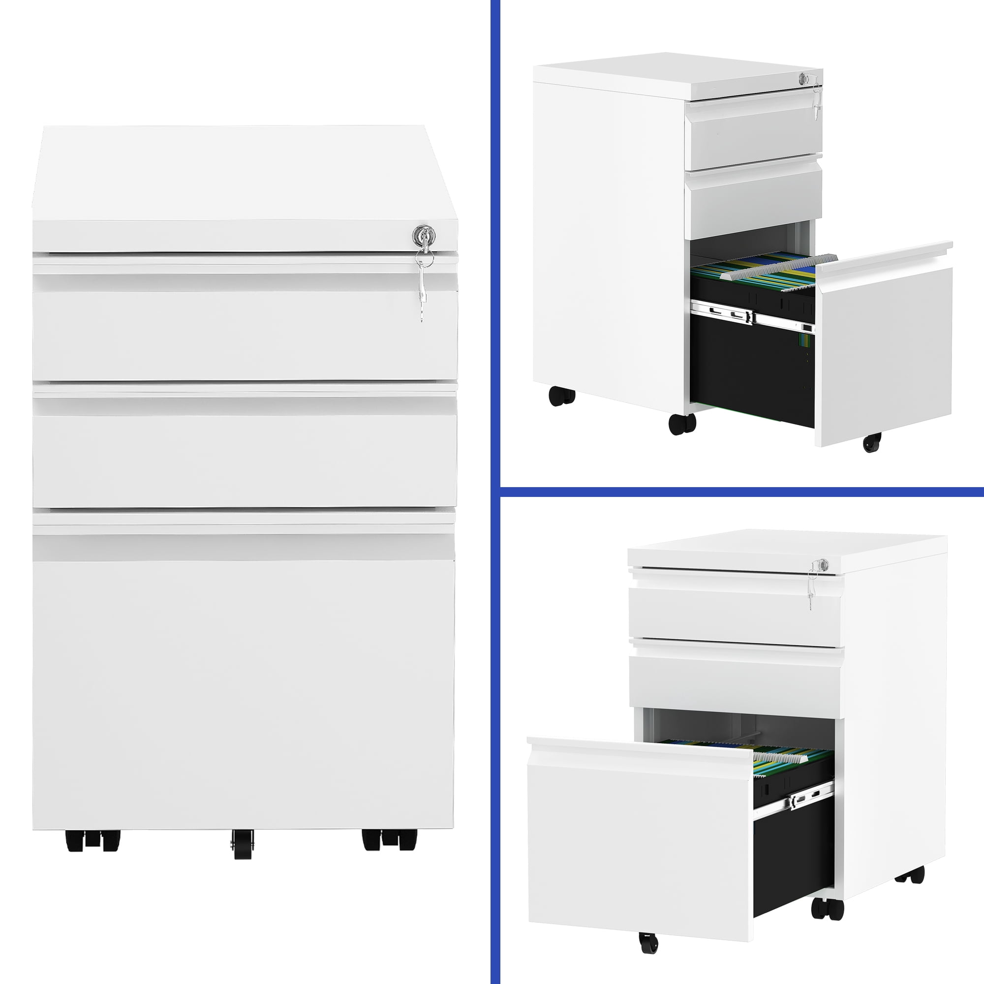 ModFusion 24" Portable 3-Drawer File Cabinet – Fits Legal, Letter & A4 Sizes, Durable Office Storage