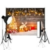 SAYFUT 7x5ft Christmas Backdrop Indoor Christmas Tree Backdrops Wood Floor with Christmas Gifts and Candles Photography Background for Xmas Party Decoration Studio Props