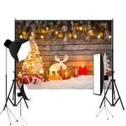 SAYFUT 7x5ft Christmas Backdrop Indoor Christmas Tree and Candle Deer Backdrops Thin Vinyl Wooden Photography Prop Newborn Photo Background Xmas Party Studio Props