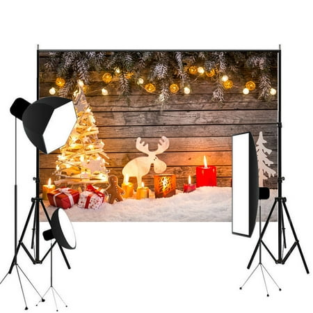 SAYFUT 7x5ft Christmas Backdrop Indoor Christmas Tree and Candle Deer Backdrops Thin Vinyl Wooden Photography Prop Newborn Photo Background Xmas Party Studio Props