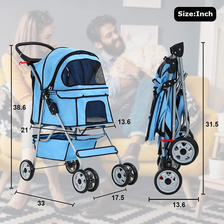Bestpets 4-Wheel Folding Pet Stroller, Blue photo 7