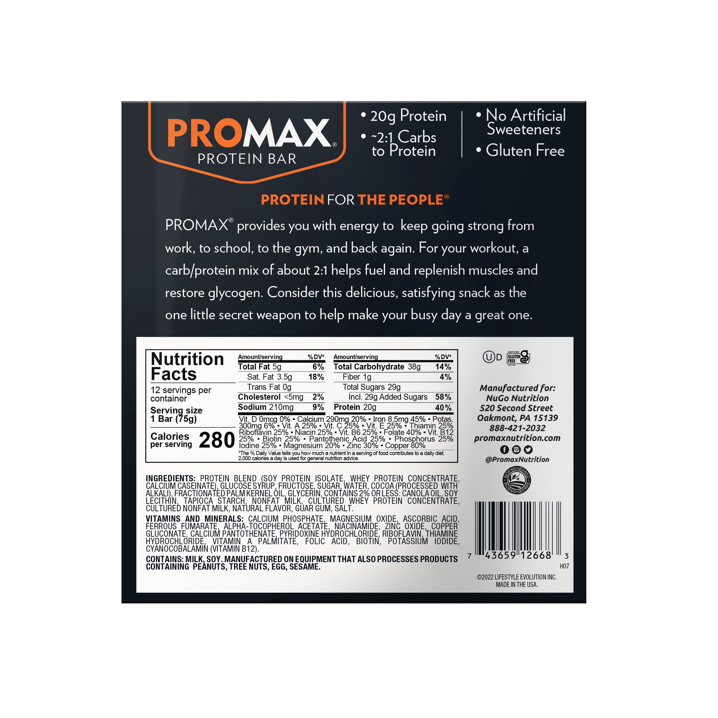 Promax Cookies 'n Cream, 20g High Protein, Gluten Free, 12 Count