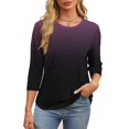 thumbnail image 4 of Plebaso T-Shirts à Manches 3/4 Col Rond pour Femmes Tee-Shirts Décontractés Amples Blouses Dégradées pour S-5TG, 4 of 7