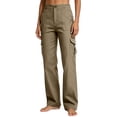 thumbnail image 2 of Women's Mid-Rise Loose Fit Cargo Boot Pants with Side Pockets Utility Pants for Casual Hiking Outdoor Activities Khaki XL(XL), 2 of 6