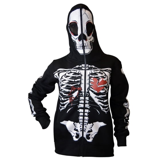 Women Full Face Mask Skull Skeleton Sweatshirt Halloween Costume Hoodie Black XL