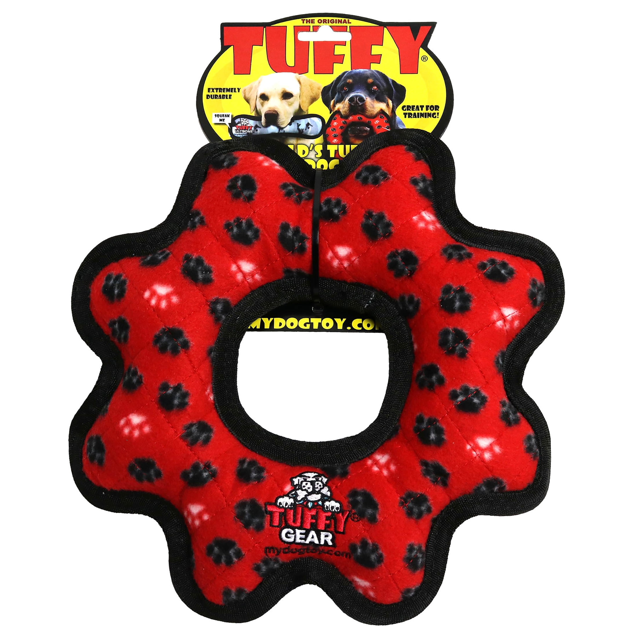 Tuffy Ultimate Gear Ring Red Paw Durable Plush Squeaky Dog Toy