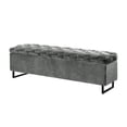 thumbnail image 4 of Danielle Rectangular Storage Bench Gray Velvet  Upholstered Hand Woven, 4 of 9