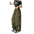 thumbnail image 6 of RYRJJ Parachute Pants for Women Y2K Streetwear Baggy Cargo Pants Drawstring High Rise Wide Leg Joggers Trousers with Multi-Pockets(Army Green,L), 6 of 9