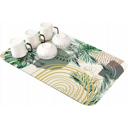 

Boho Palm Tree Dish Drying Mat for Kitchen Counter Super Absorbent Quick Dry Coffee Bar Mat Pad Thin Diatomaceous Sink Mat Dish Drainer Mat 16x18 Gold Tropical Green Leaves Dots Middle Century