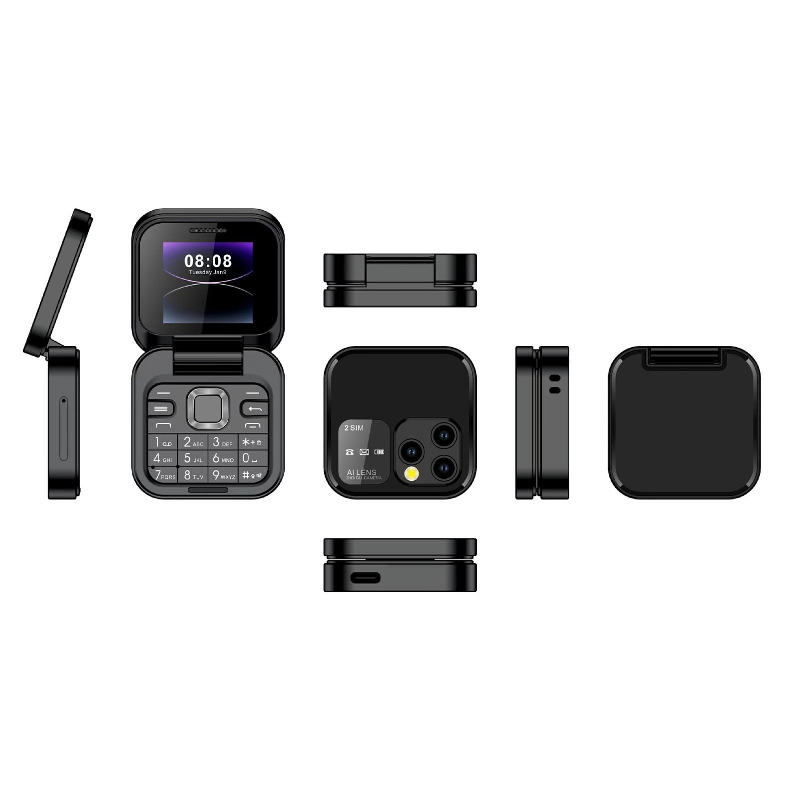 2024 i16mini Unlocked 2G Flip Phone for Seniors - 1.44" Display, 2 SIM Card Slots, Large Buttons, 500mAh Battery, MTK6261D CPU, 32MB Memory, Type-C Port, GSM 850/900/1800/1900 Bands