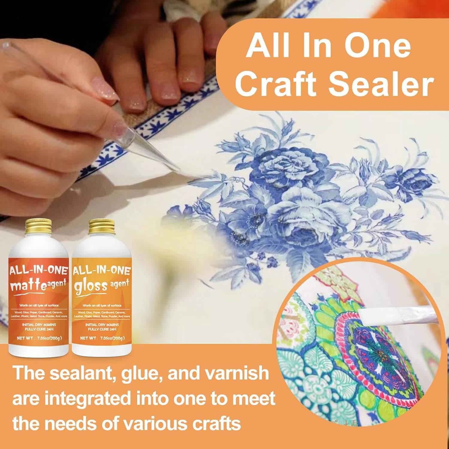 Crafts Sealer Gloss Matte Finish, 200ml+200ml All in One Craft Glue, Varnish,  All Purpose Art Glue Kit for Wood, Paper, Acrylic Paints, Ceramics, Fabrics, Clay