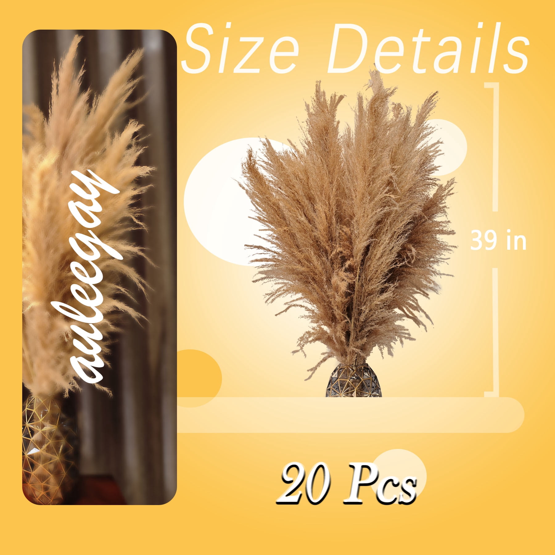 Nayoto  20 PCS 40 inches Bohemian Style Handpicked Pampas Grass Dried Flowers, Big Pampas Grass, Fluffy Grass, Dried Flowers for Wedding, Party