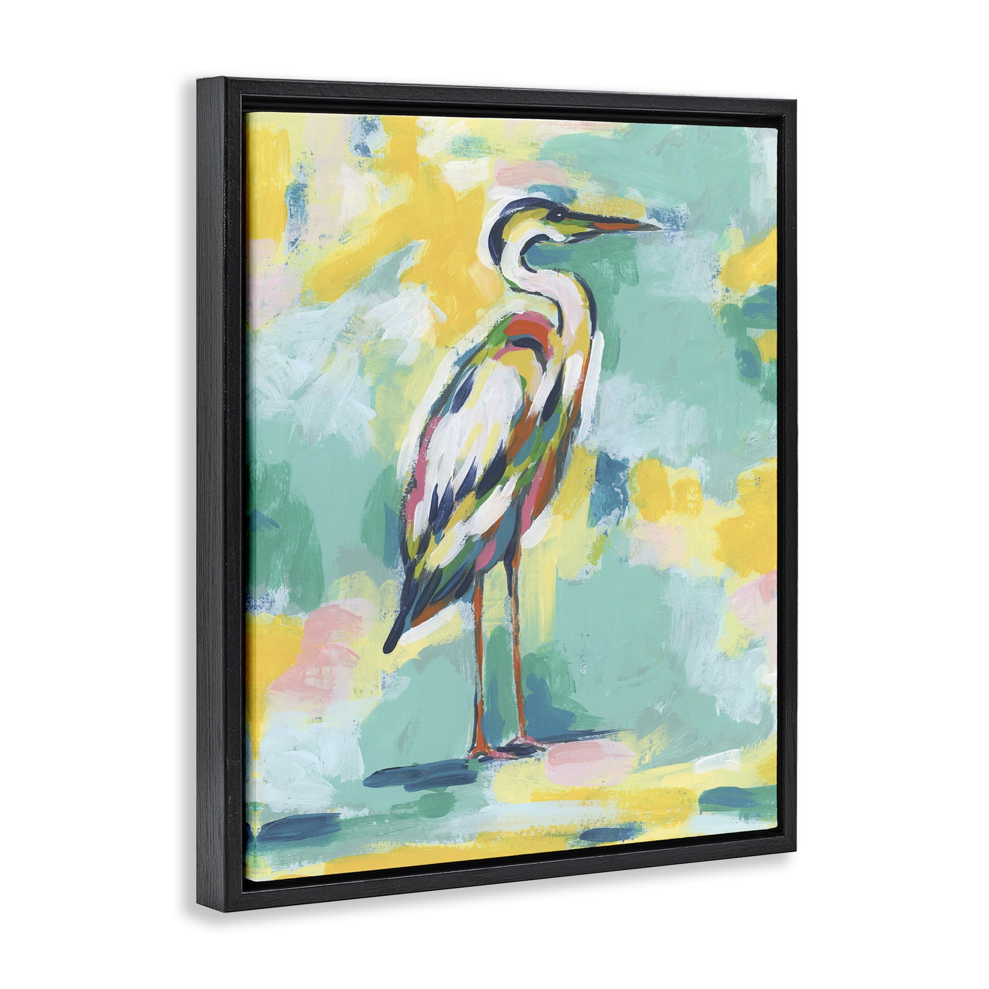 Stupell Industries Yellow & Blue Heron Animals Painting Black Floater Framed Canvas Art Print Wall Art, 25 x 31