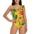 thumbnail image 2 of Picia Colorful Vegetables Pattern Women's One Piece Swimsuits,One Shoulder Swimwear Asymmetric ,Ruffle Monokinis Bathing Suits,High Waisted Flattering Bathing Suits-Medium, 2 of 8