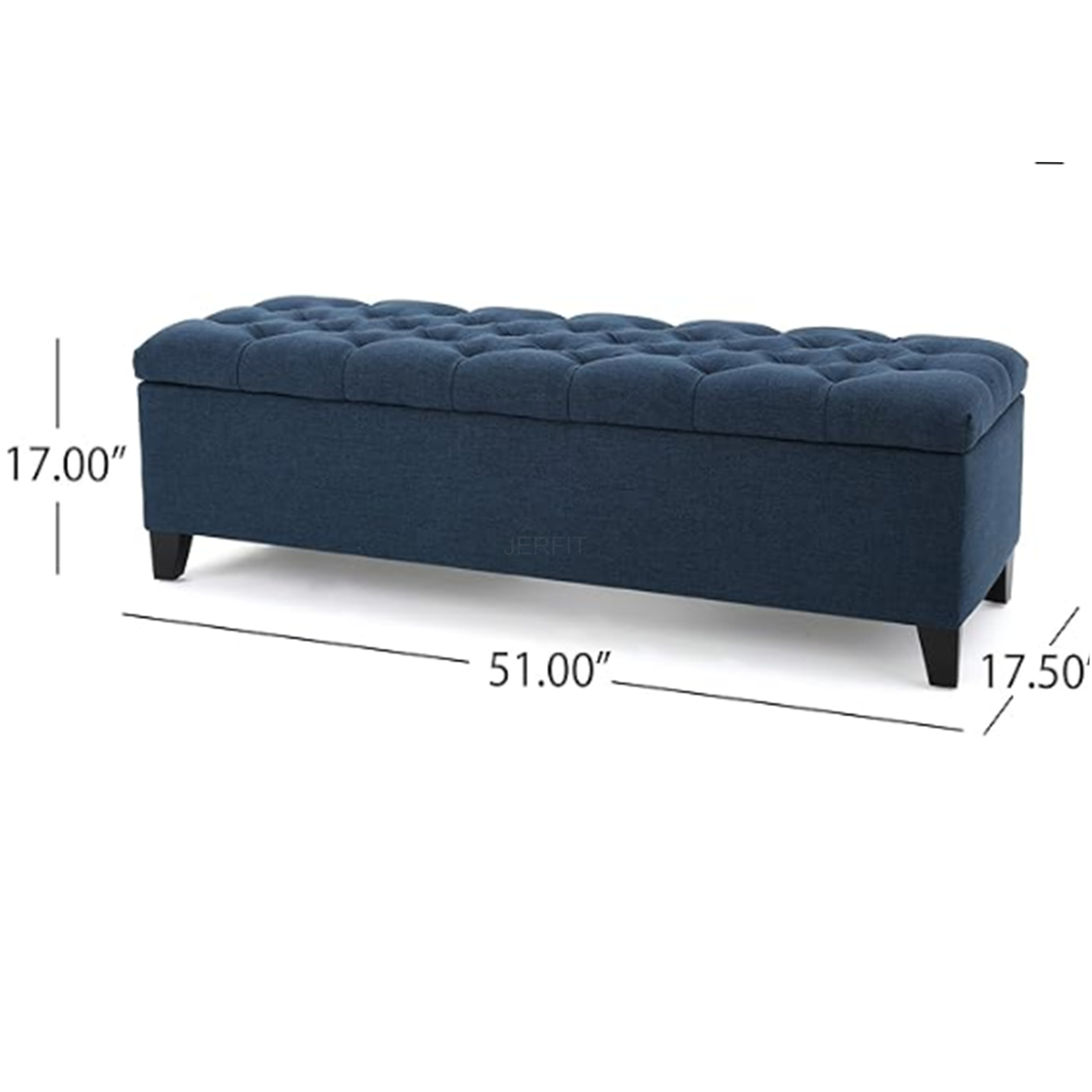 JERFIT Navy Blue Fabric Storage Ottoman Bench with Tufted Lid for Living Room
