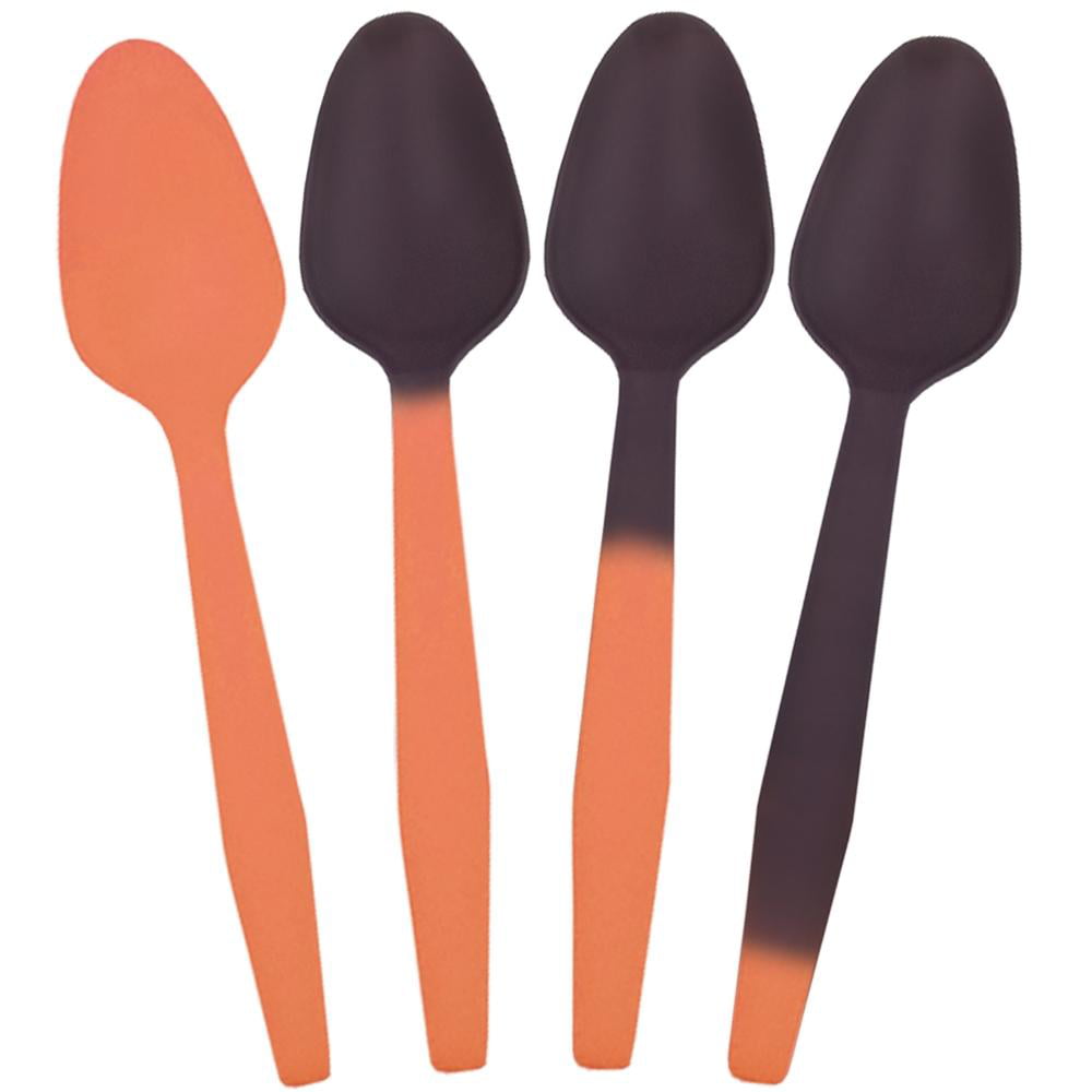 Colorful & Beautiful Birthday Party Spoons Crazy Color Changing Plastic Spoons Made in USA! Frozen Dessert Supplies 25 Count Orange to Black When Cold 