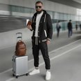 thumbnail image 2 of Men's Snap-Button Hooded Baseball Jacket Casual Sports Cardigan Long-Sleeved Workwear Pants Set, 2 of 5