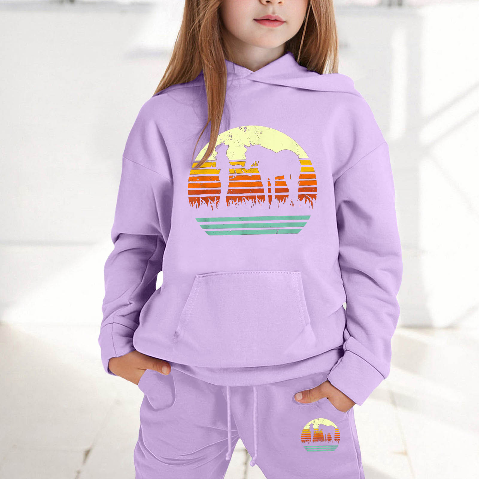 Ensemble Survêtement Fille Hiver - Sweat à Capuche + Pantalon, Imprimé Cœur - Doux Et Chaud, Taille 2-13 Ans