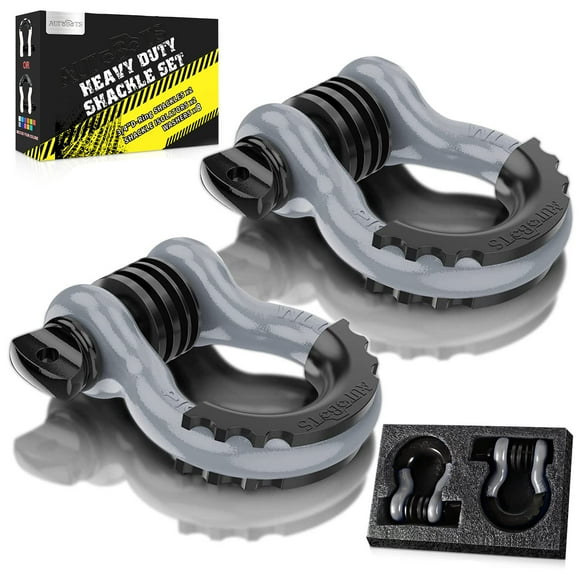 AUTOBOTS Manilles à Nœud 3/4 Pouces Anneau en D (2 Pack), 48,000Ib Résistance à la Rupture avec Goupille de 7/8 Pouces, 2 Isolants et 4 Rondelles Kit pour Récupération de Véhicule Tout-Terrain Gris
