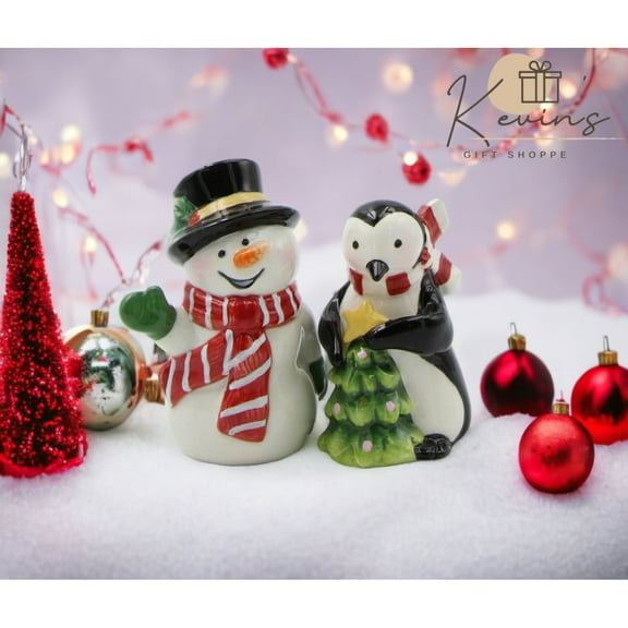 Ceramic Salt and Pepper Shakers Snowman Penguin Christmas Gift Set